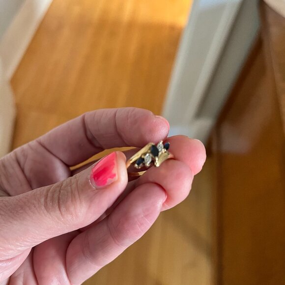 Vintage yellow gold sapphire and diamond ring, size 7 - Picture 2 of 5